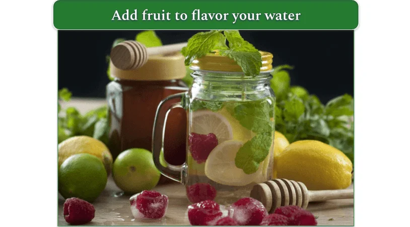 Water infused with raspberry, lemon, and mint
