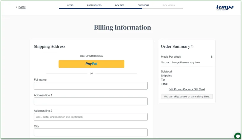 Fill in your address and payment details