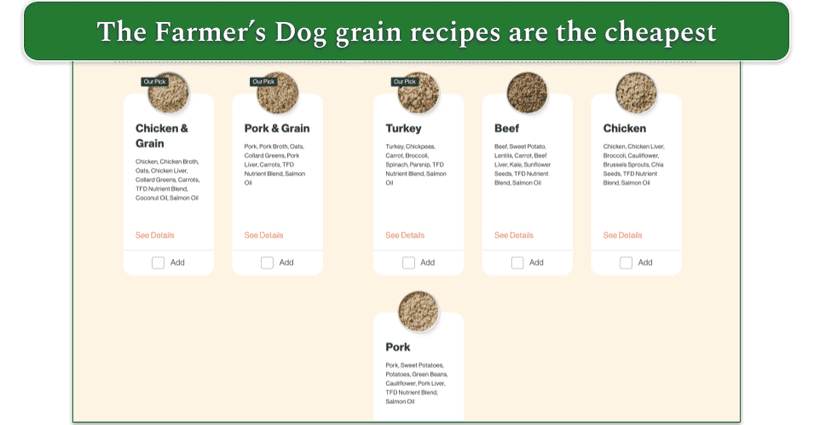 The Farmer's Dog Beef recipe and pricing during signup