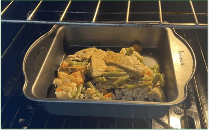 Photo of the Katsu Curry dish on a tray in the oven