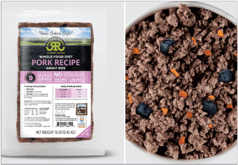 Raised Right's Pork recipe for adult dogs