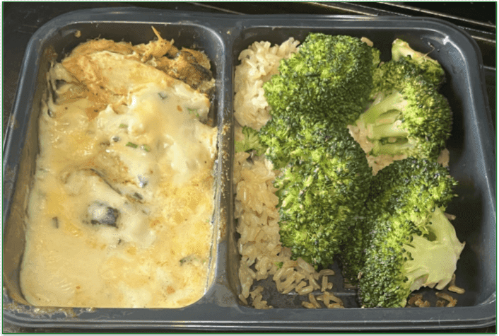 Photo of Tempo's Chicken Thighs and Broccoli Bake meal in its tray after heating in the oven