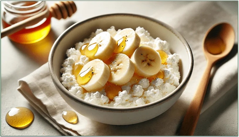 A bowl of cottage cheese flavored with bananas and honey