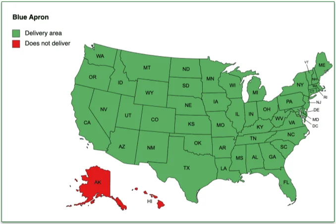 Map of Blue Apron's delivery area