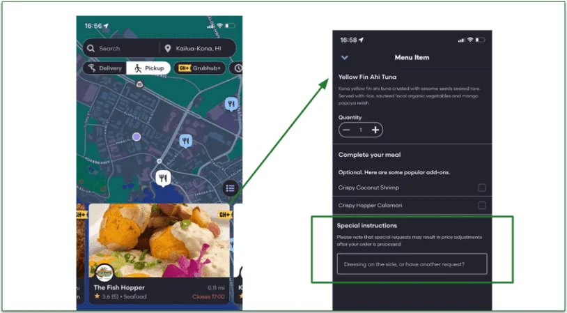 4. Select the restaurant and meals and add order notes