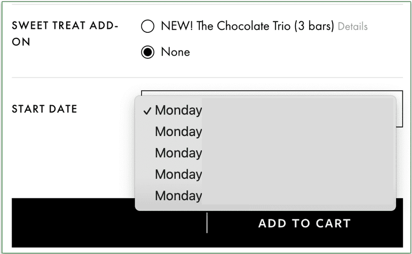 a screenshot of sakara's delivery date selection tool