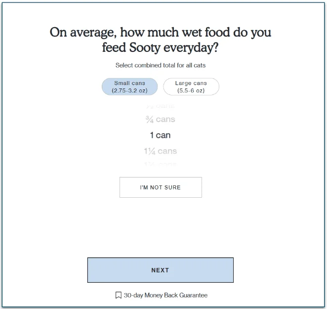 screenshot of quiz question from Cat Person about daily feeding routine