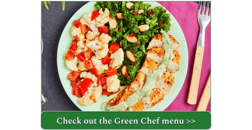 Lemon-Basil Caper Chicken with Roasted Cauliflower & Tomato, Kale Salad with Almonds from Green Chef.