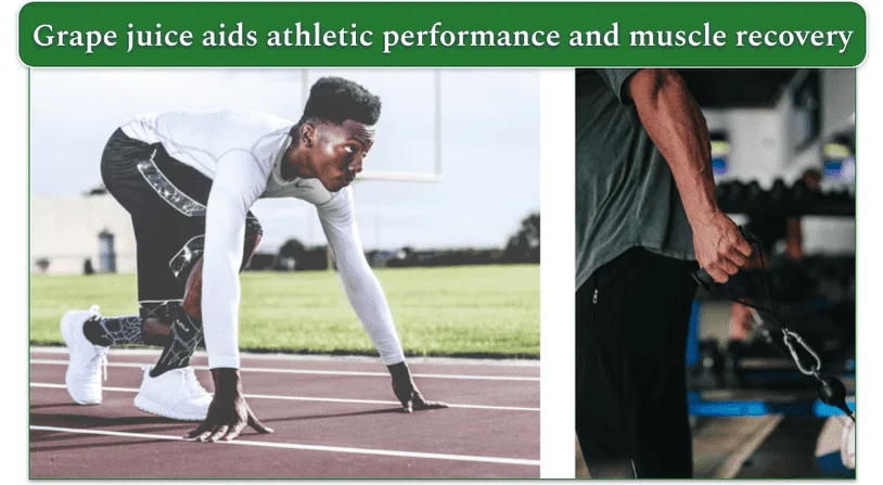 Athlete in starting position on running track and man doing a gym workout