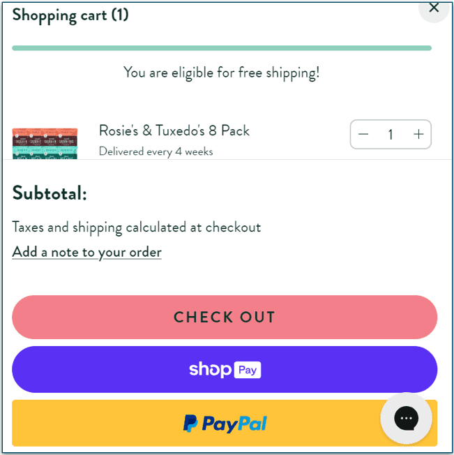 The order summary and checkout options