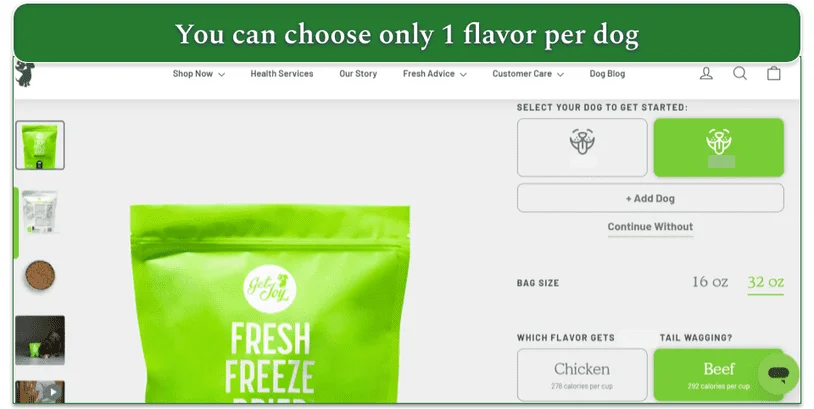 Get Joy's Fresh Freeze Dried meal personalization