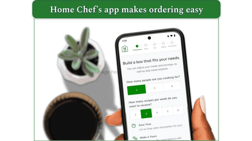 Image of Home Chef's order screen displayed on a mobile phone