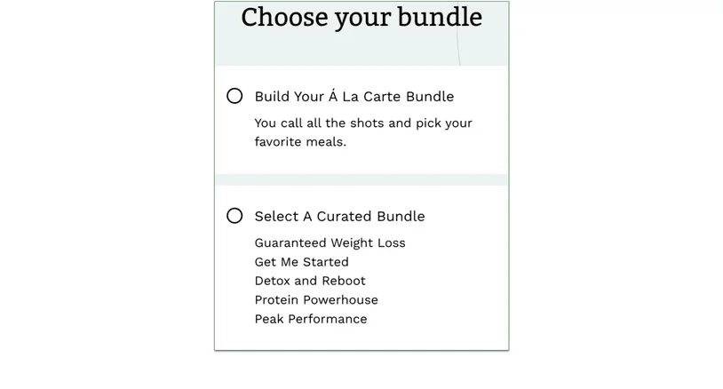 The bundle options available during signup